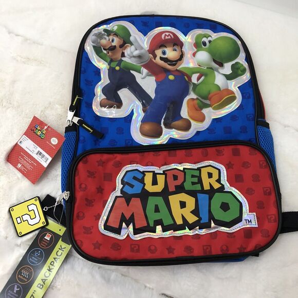 NEW Super Mario Bros Backpack 17” It's-a me Kids Nintendo Blue Red And Blue … - Picture 6 of 9